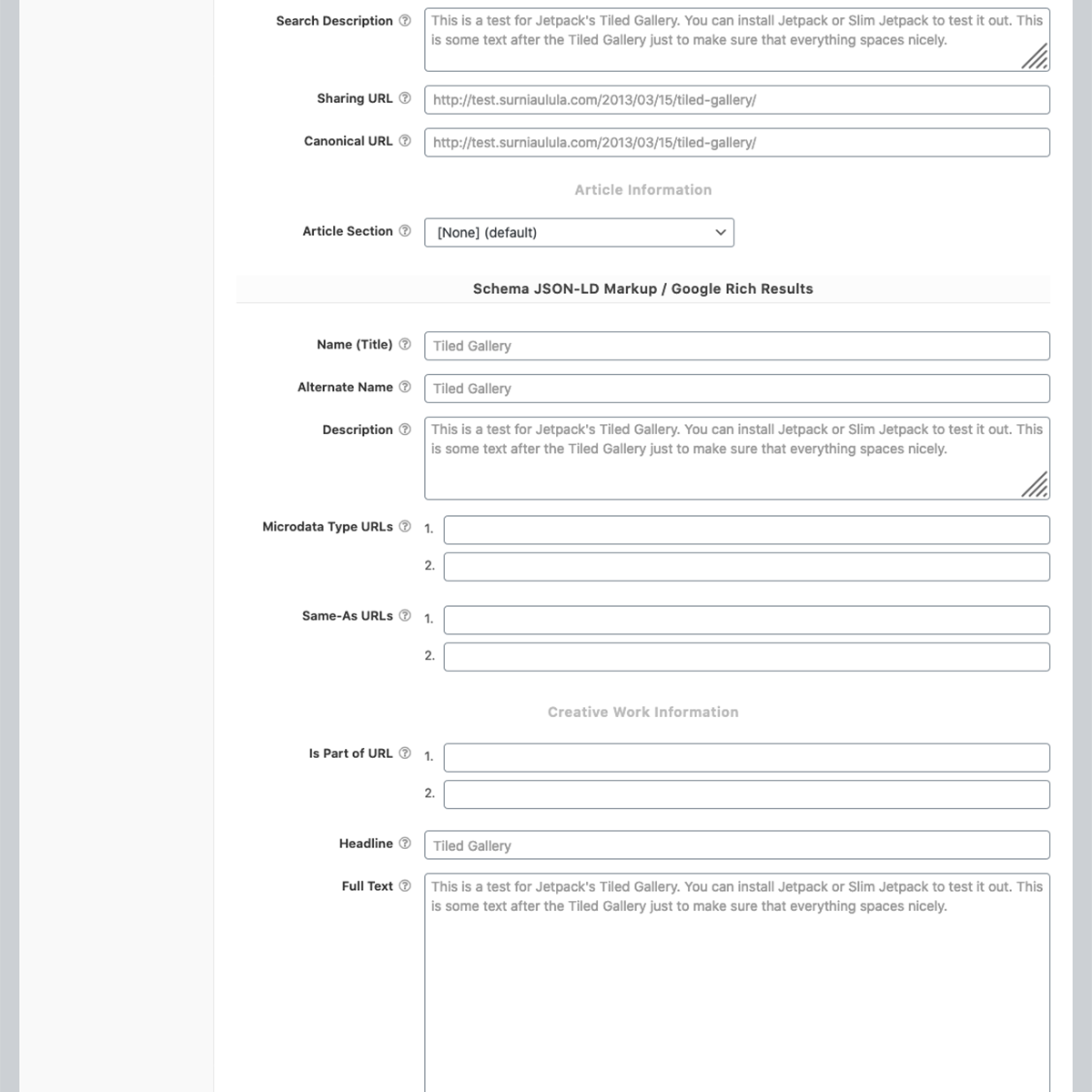 An example WPSSO Document SSO metabox Customize tab.