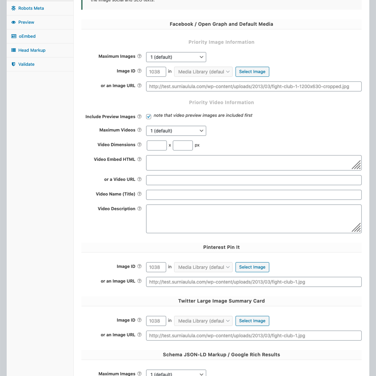 An example WPSSO Document SSO metabox Priority Media tab.